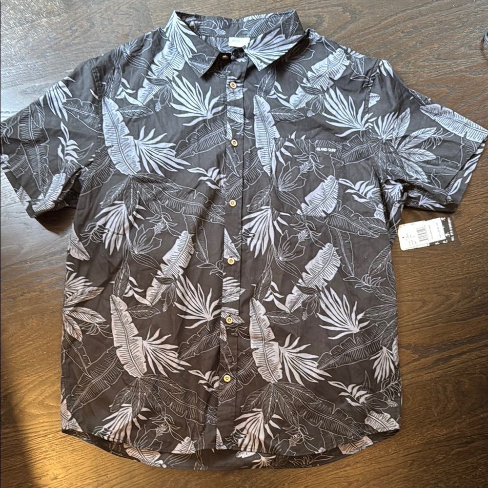 Men's Tropical Print Shirt - Black and Gray NWT Size XL